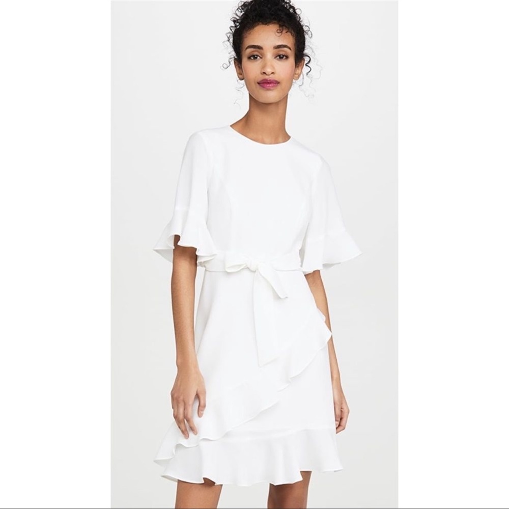 Shoshanna Andora Ruffles Belted Dress Ivory Size 6